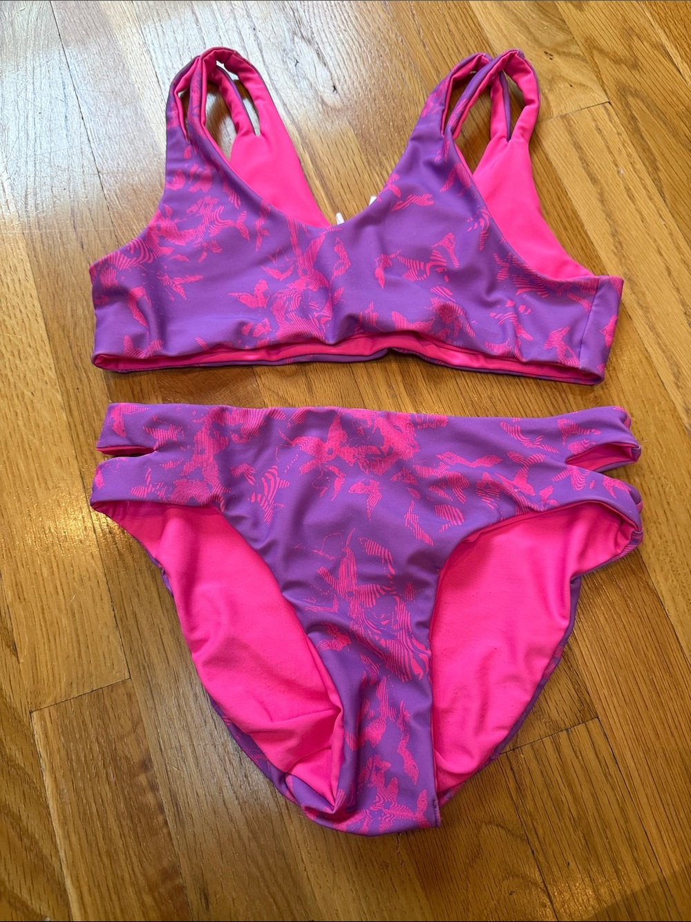 Zella Hot Pink and Lavender Two-Piece Swim Set